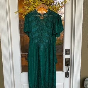 Vintage Green Yvonne LeFleur Drop Waist Flapper Downton Abbey Dress Formal Lace